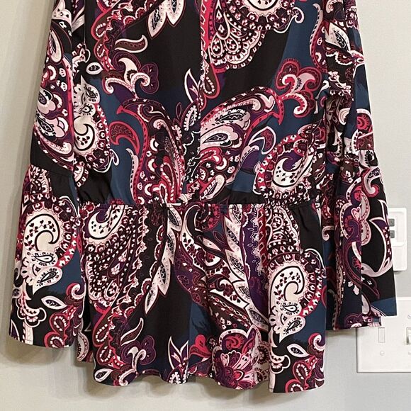 Lane Bryant Top Multicolor Paisley Print Long Bell Sleeve Wrap Blouse sz 14‎ EUC - Picture 6 of 15